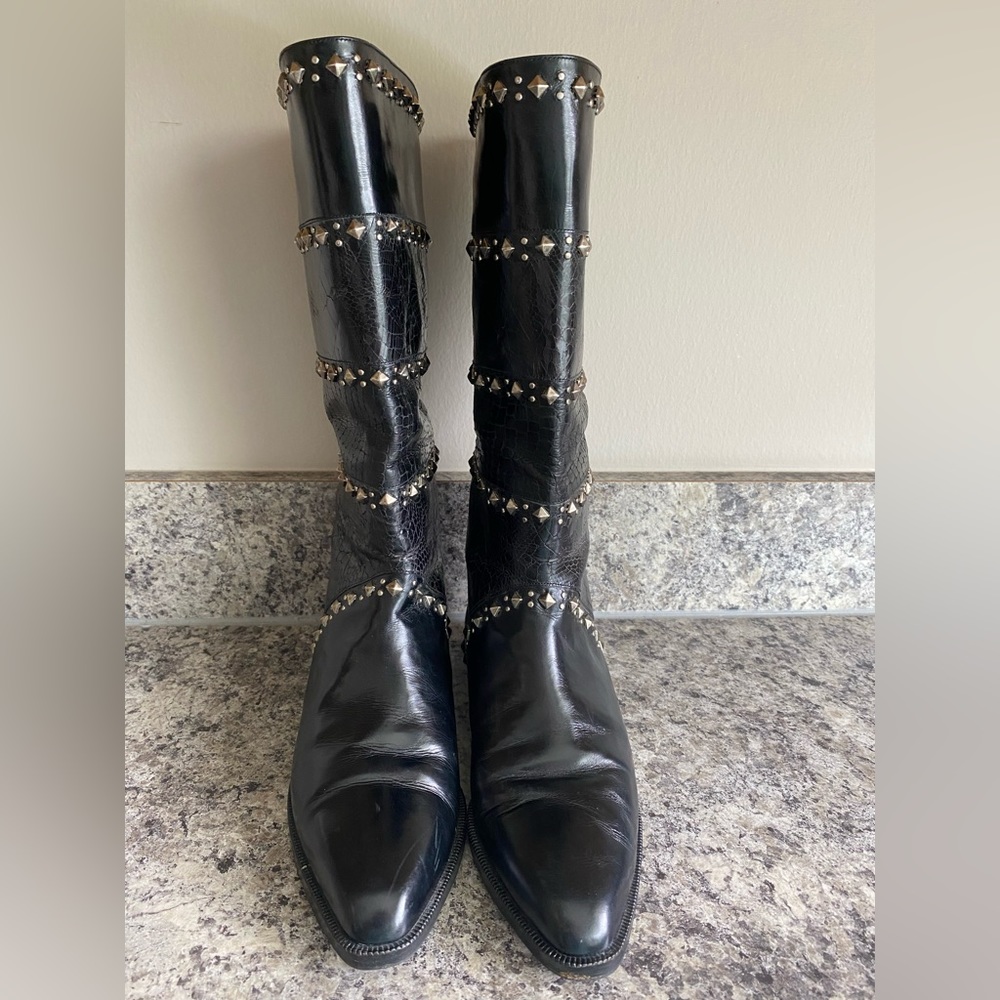 VTG Stuart Weitzman Studded Snake/Croc Skin Leather Boots 6 - Picture 2 of 10